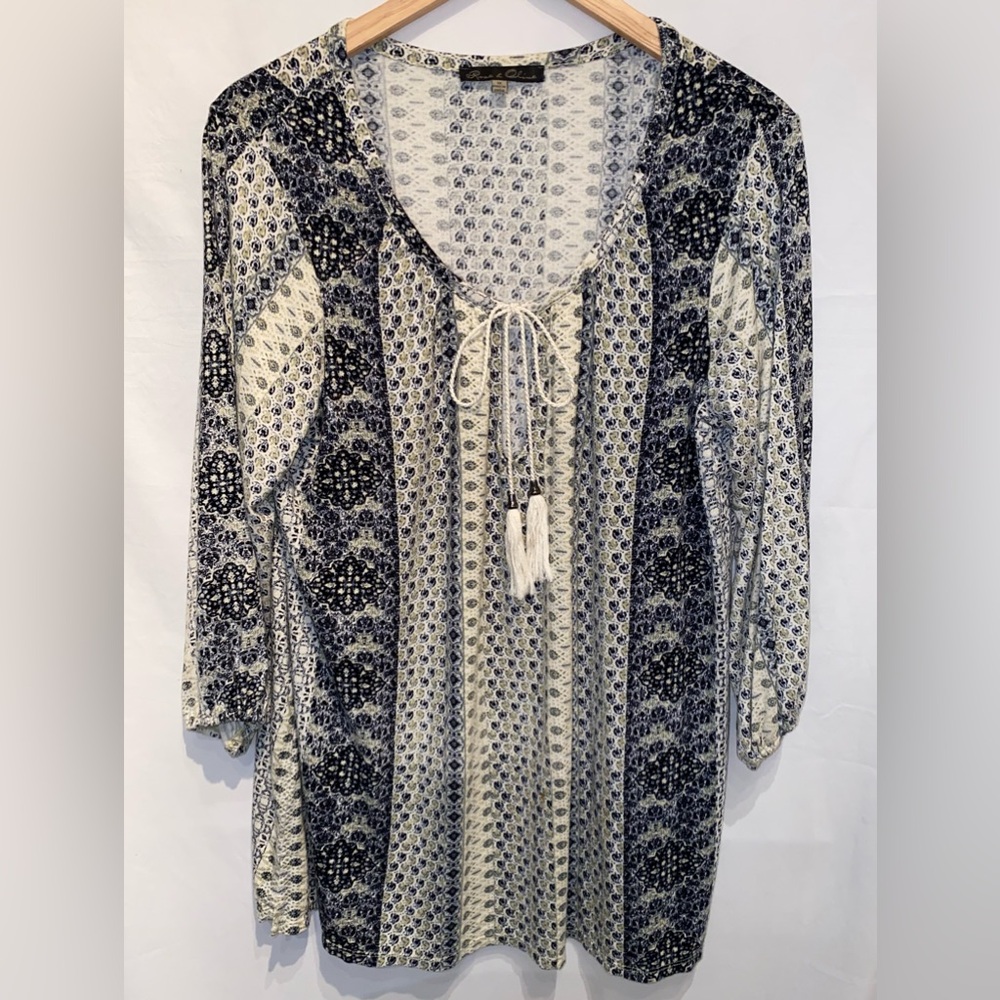 Rose & Olive Womens Plus Size 1X Multicolored‎ Print VNeck 3/4 Sleeves